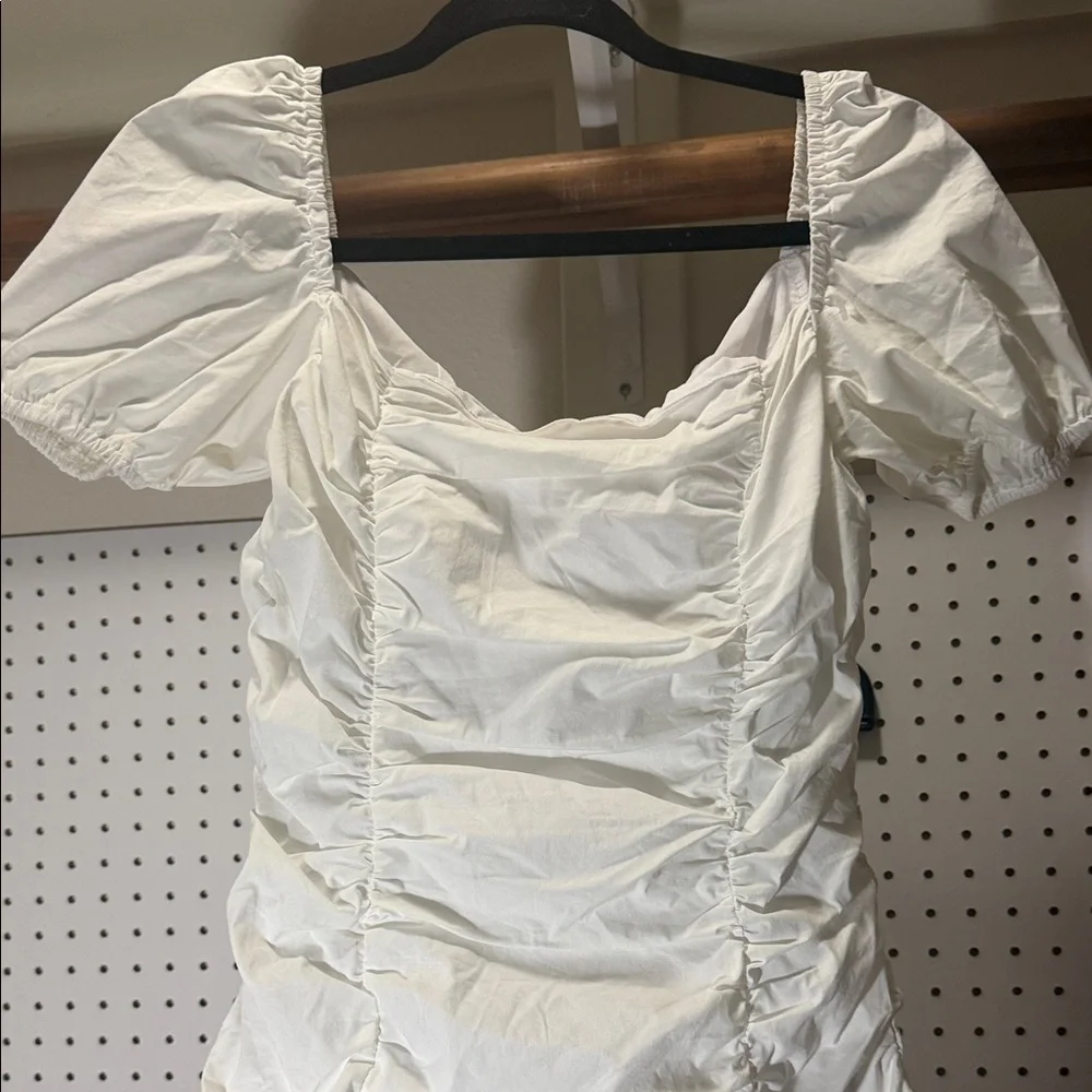 Revolve Superdown White Ruched Puff-Sleeve Women’s Dress - Picture 4 of 10
